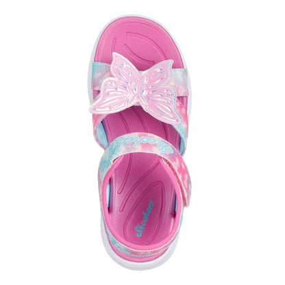 Pink-Blue-White - Side - Skechers Girls Butterfly Glitter Sandals