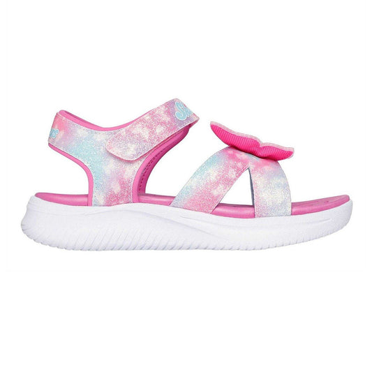 Pink-Blue-White - Front - Skechers Girls Butterfly Glitter Sandals