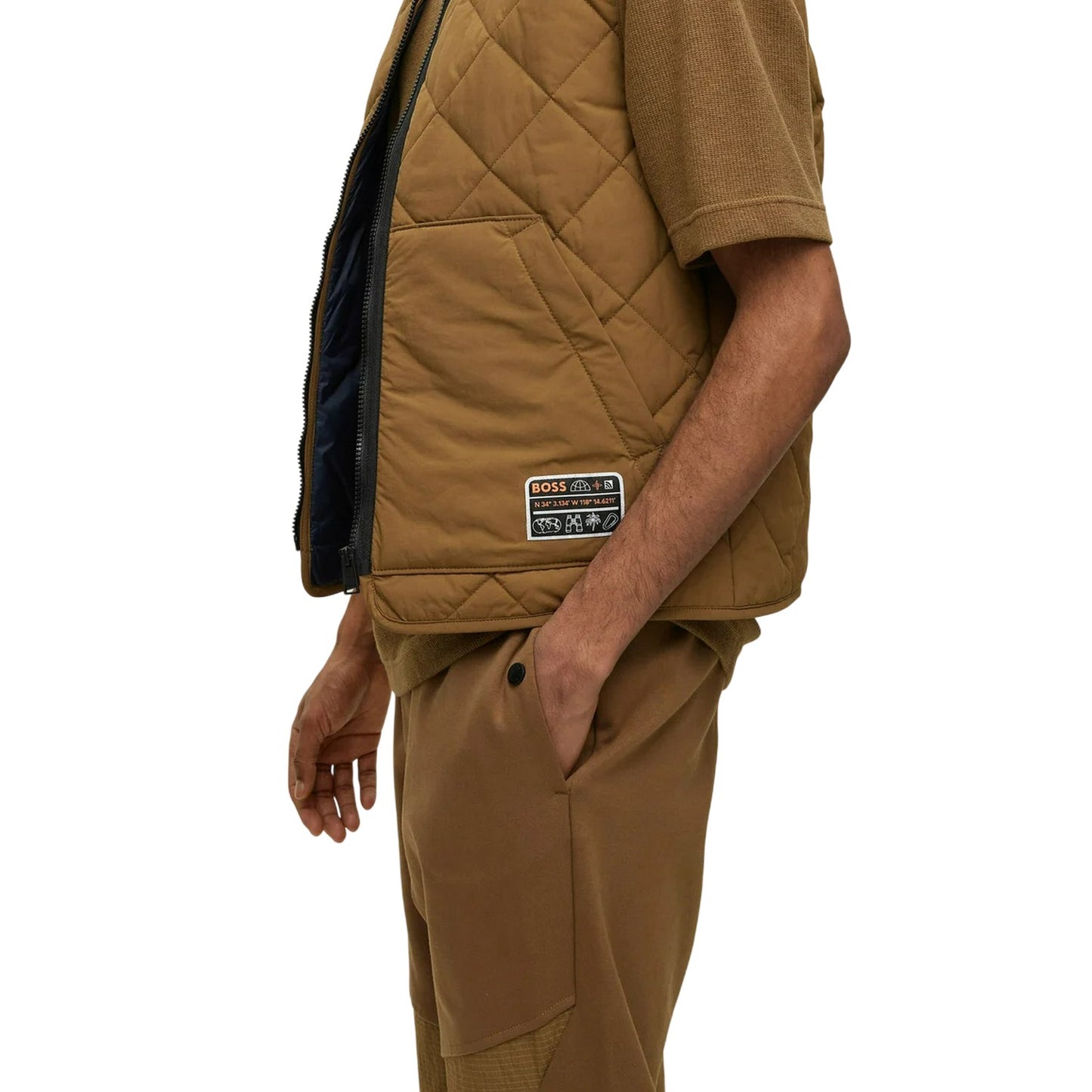 Beige - Side - Boss Mens Okella V Neck Regular Gilet