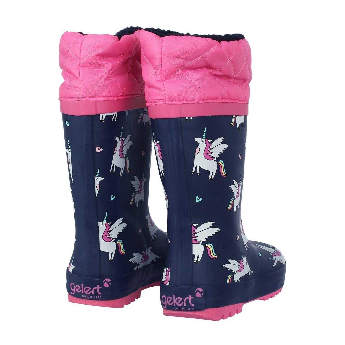 Black-Pink - Back - Gelert Childrens-Kids Unicorn Wellington Boots