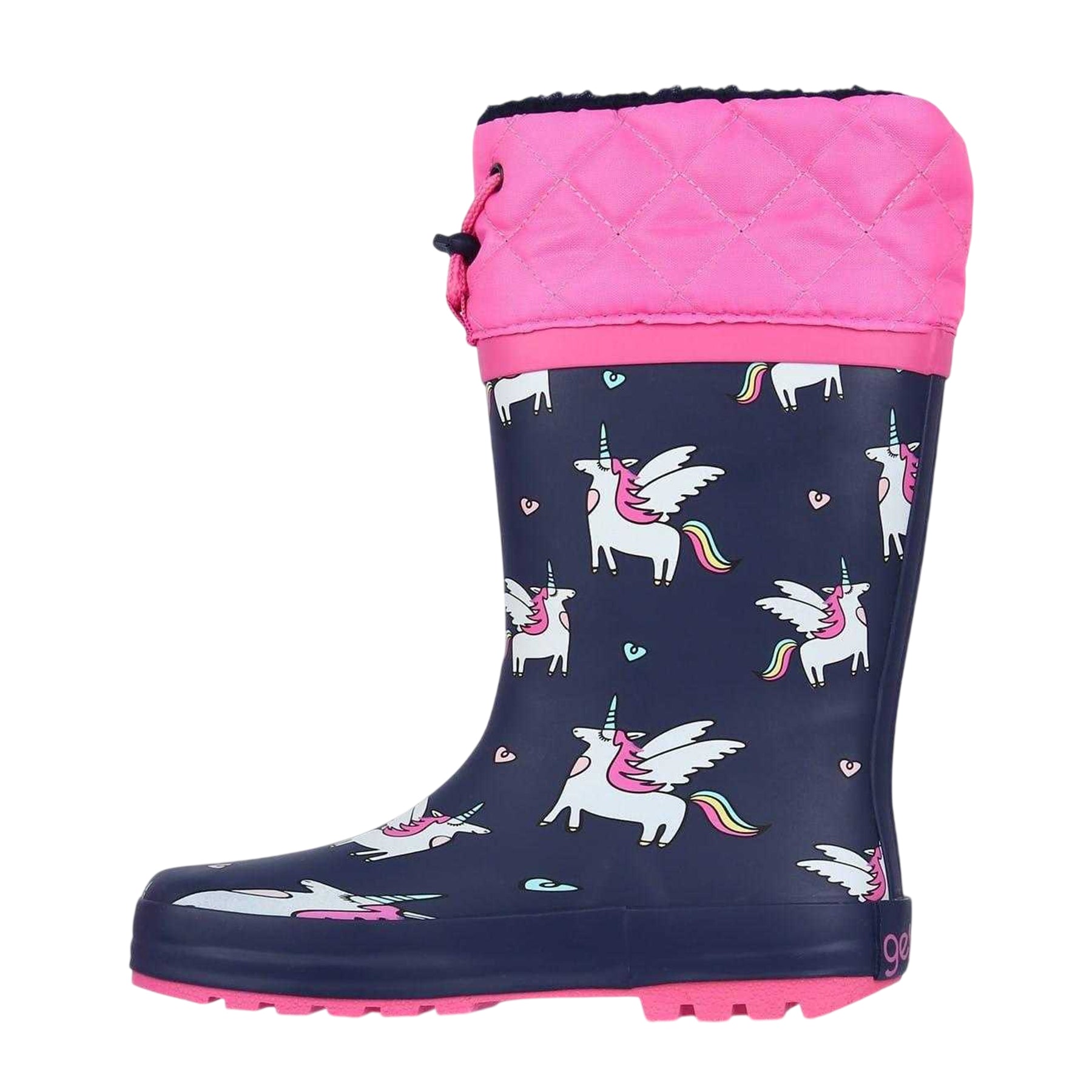 Black-Pink - Side - Gelert Childrens-Kids Unicorn Wellington Boots