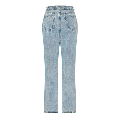 Blue - Back - I Saw It First Womens-Ladies Denim Zip Wide Leg Jeans