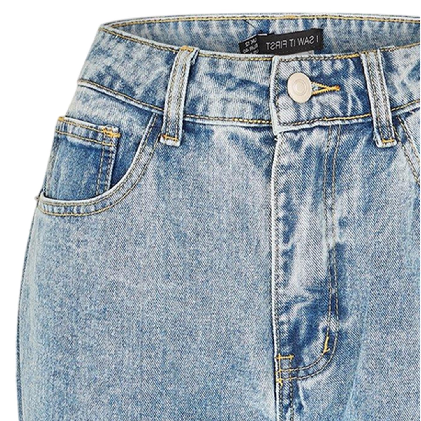 Blue - Side - I Saw It First Womens-Ladies Denim Zip Wide Leg Jeans