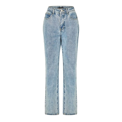 Blue - Front - I Saw It First Womens-Ladies Denim Zip Wide Leg Jeans