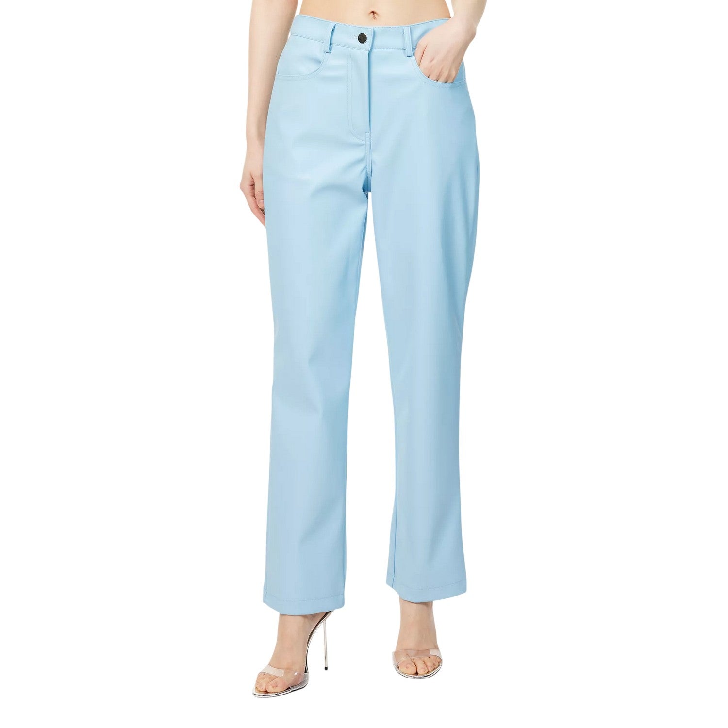 Blue - Side - AmyLynn Womens-Ladies Straight Trousers