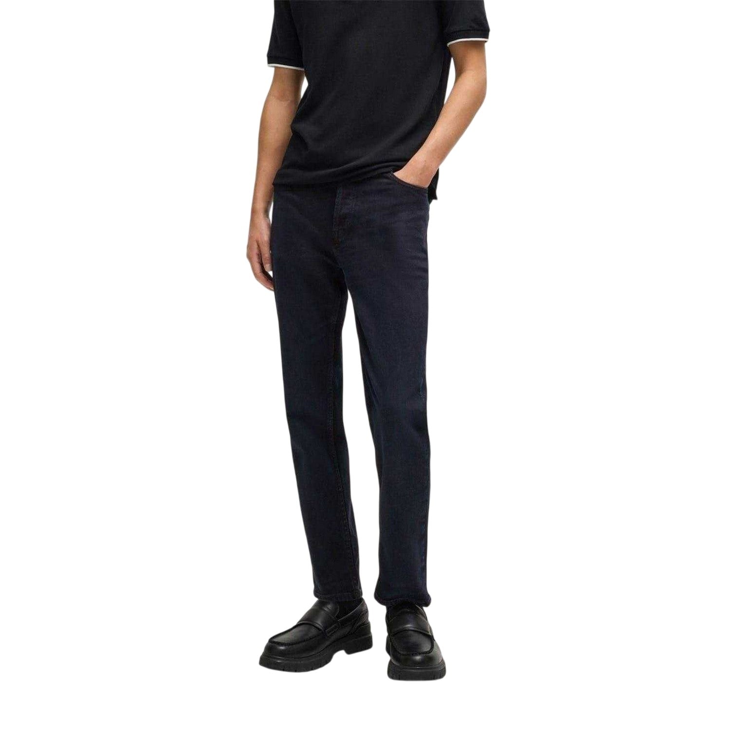 Dark Blue - Side - Hugo Mens 5 Pockets Tapered Jeans