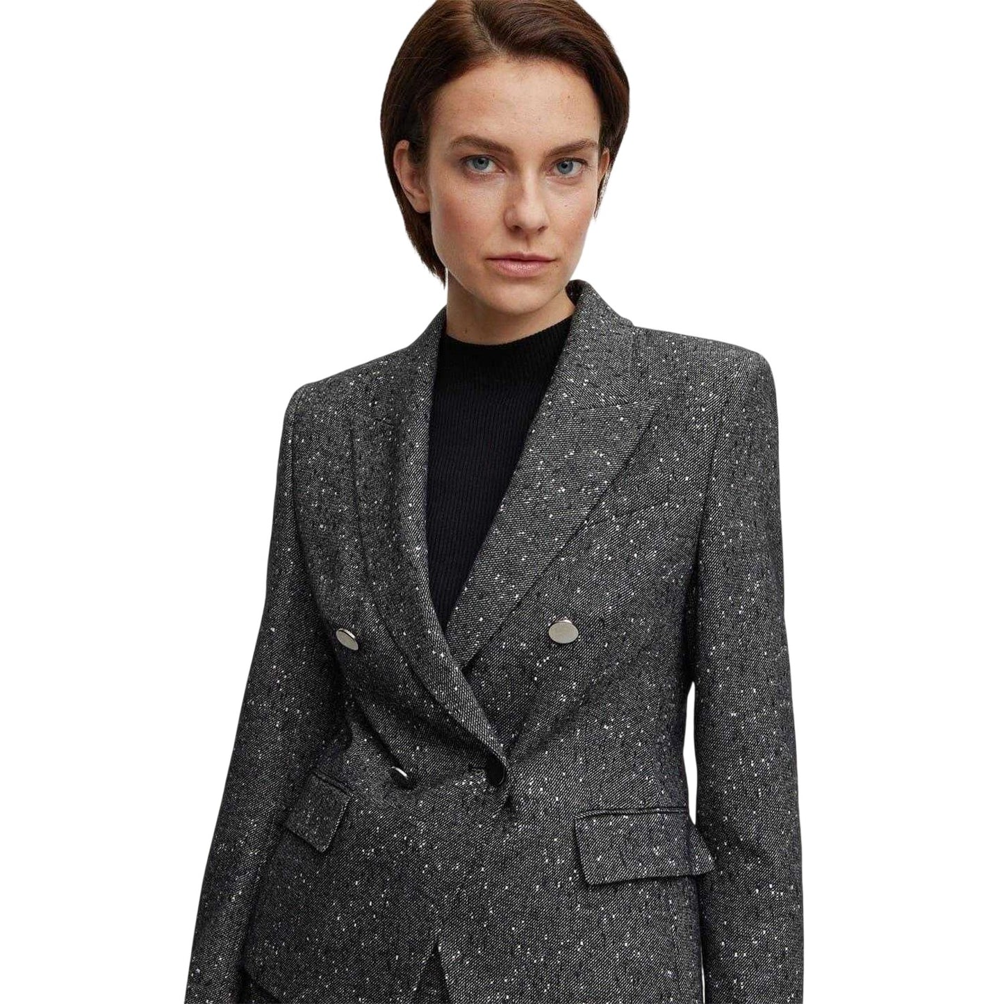 Dark Grey - Side - Boss Womens-Ladies Jocanah Speckle Regular Suit Jacket