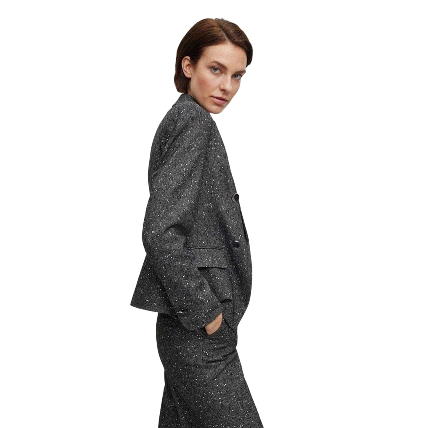 Dark Grey - Lifestyle - Boss Womens-Ladies Jocanah Speckle Regular Suit Jacket