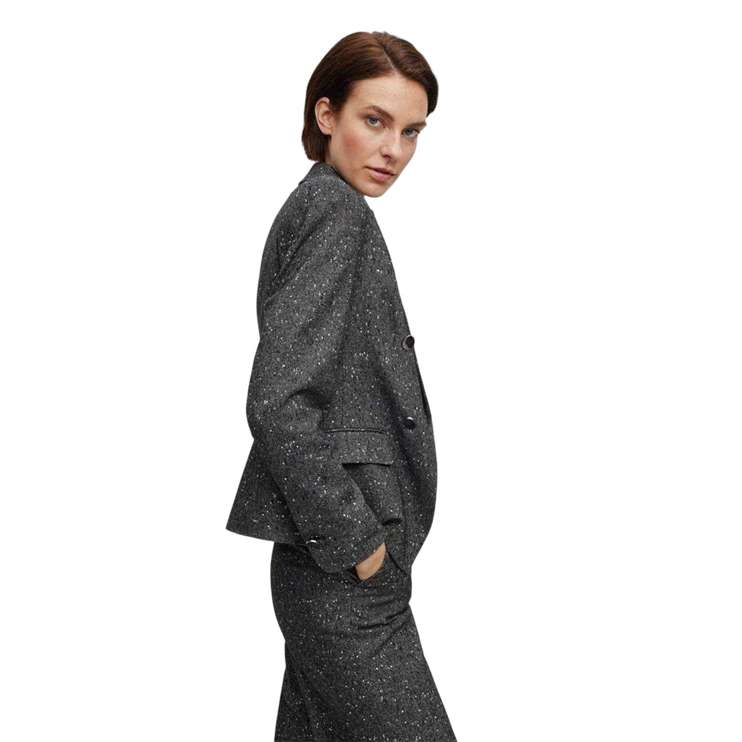 Dark Grey - Lifestyle - Boss Womens-Ladies Jocanah Speckle Regular Suit Jacket