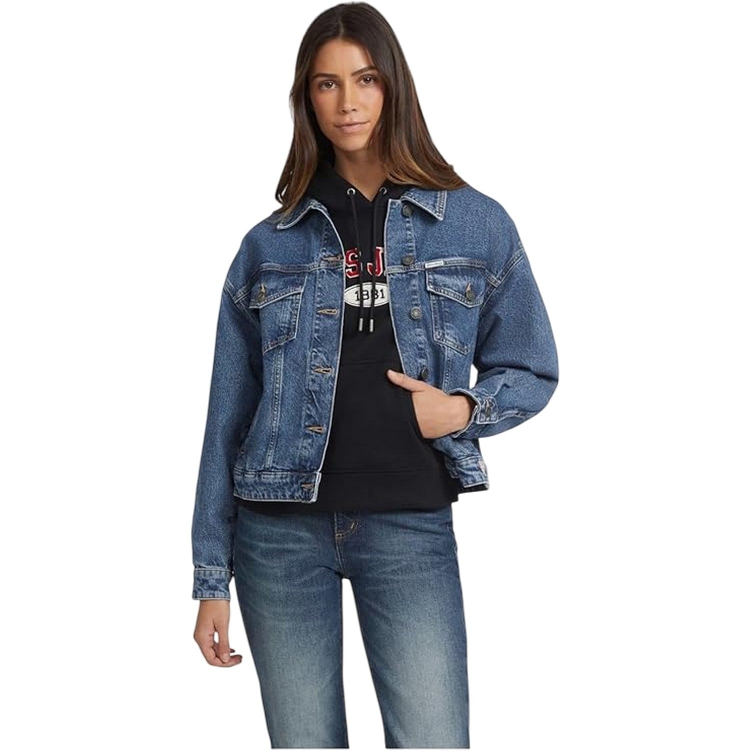 Washed Blue - Lifestyle - Guess Womens-Ladies Denim Oversized Trucker Jacket