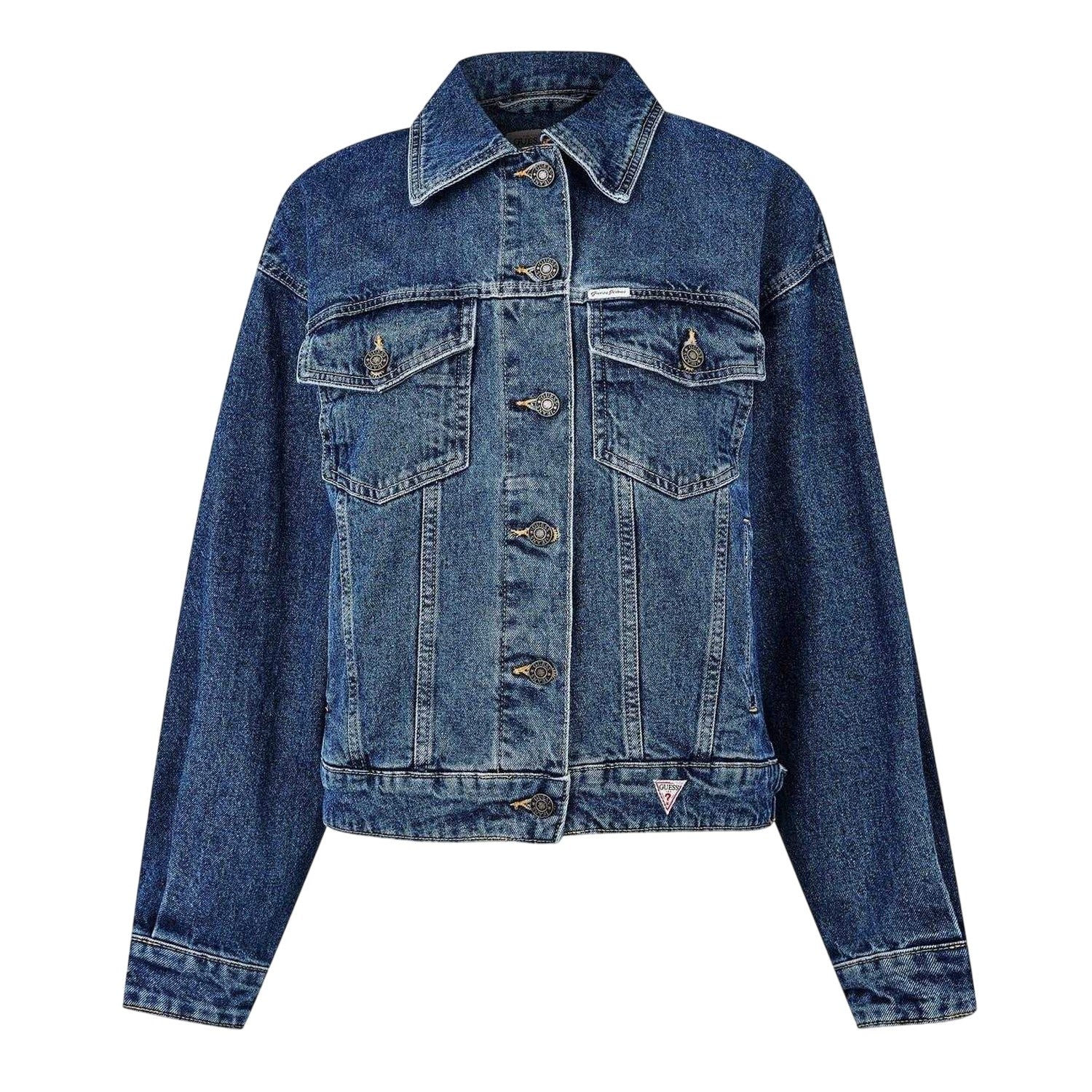 Washed Blue - Front - Guess Womens-Ladies Denim Oversized Trucker Jacket