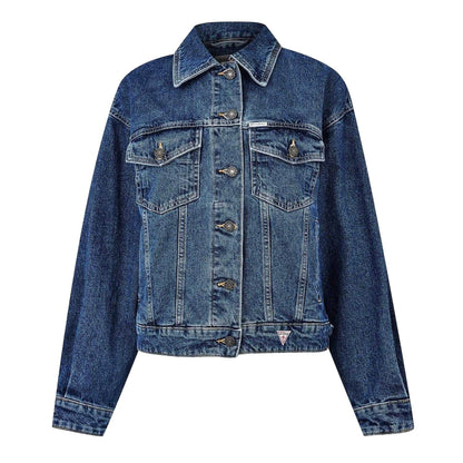 Washed Blue - Front - Guess Womens-Ladies Denim Oversized Trucker Jacket