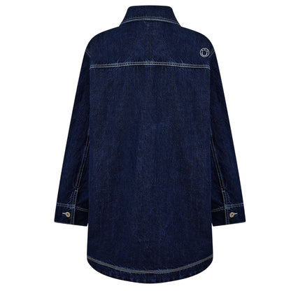 Navy Faded - Back - Hugo Womens-Ladies Longline Denim Jacket