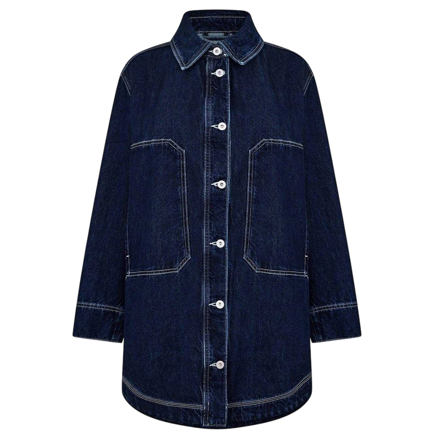 Navy Faded - Front - Hugo Womens-Ladies Longline Denim Jacket