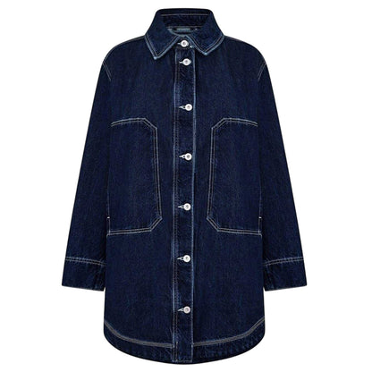 Navy Faded - Front - Hugo Womens-Ladies Longline Denim Jacket