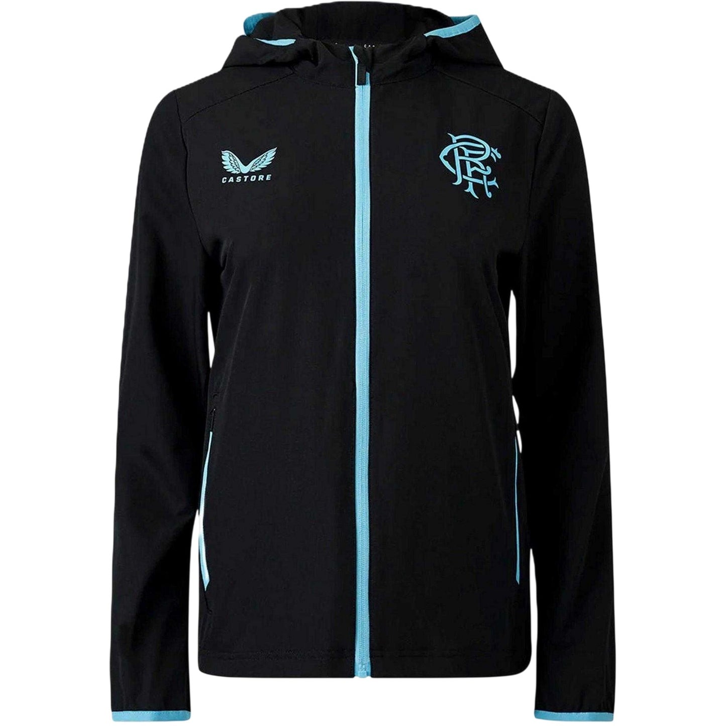 Black-Blue - Front - Castore Womens-Ladies Rangers FC Hooded Jacket