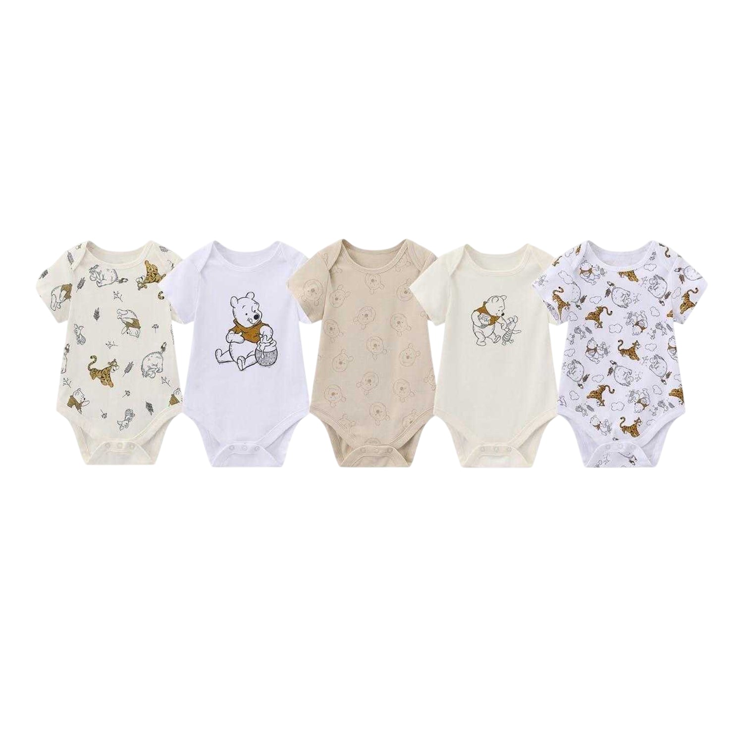 Beige - Front - Winnie the Pooh Baby Cotton Bodysuit (Pack of 5)