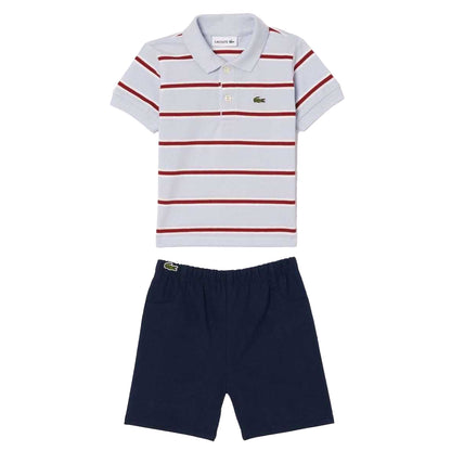 Blue - Front - Lacoste Baby Stripe Organic Cotton Top & Bottom Set
