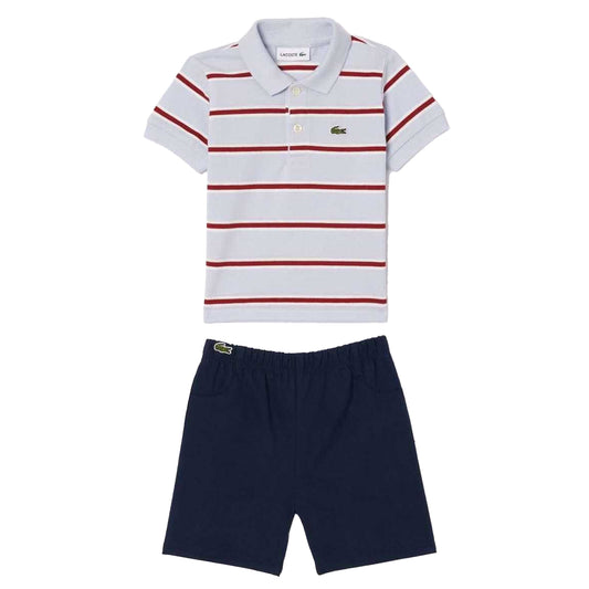 Blue - Front - Lacoste Baby Stripe Organic Cotton Top & Bottom Set