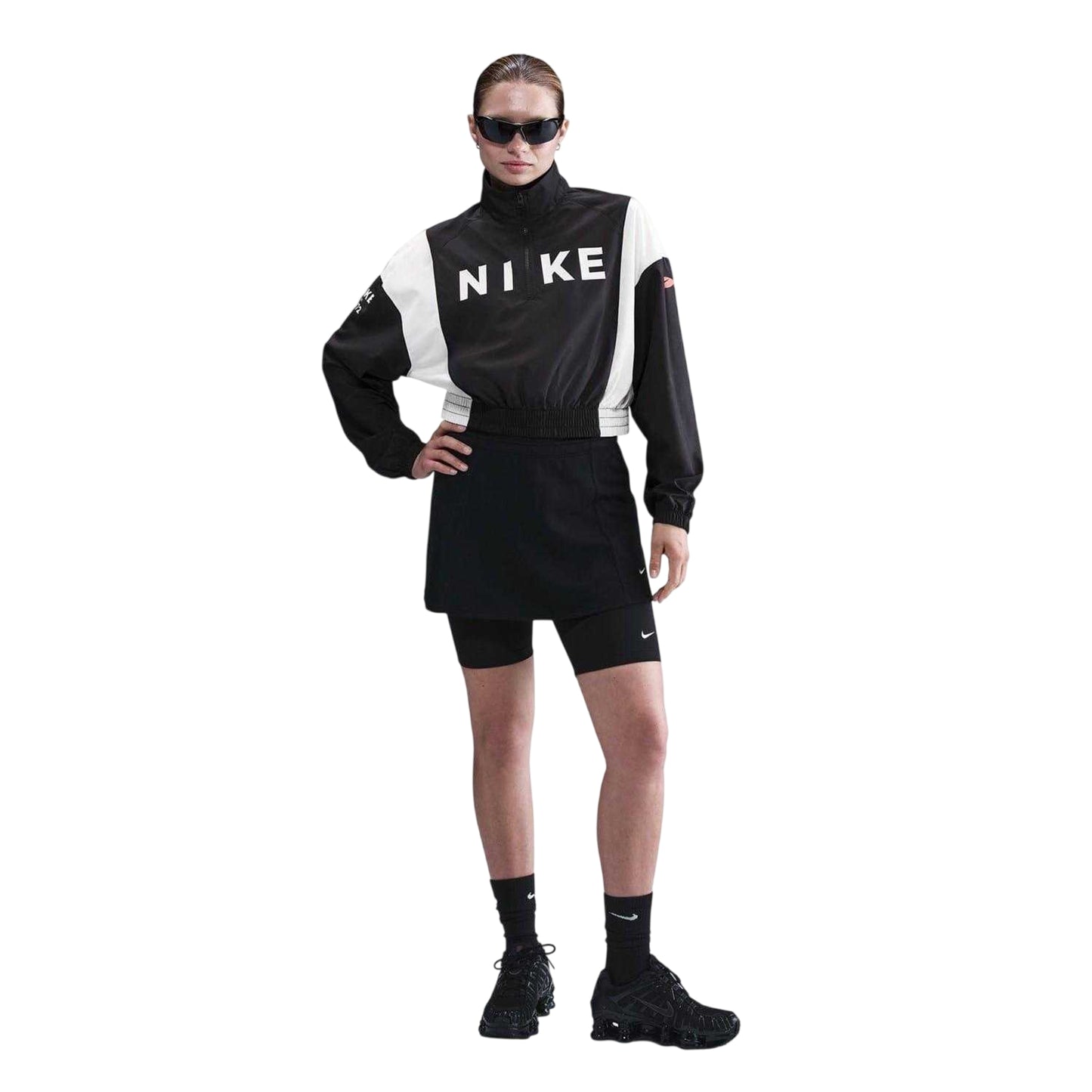 Black-White - Front - Nike Womens-Ladies Colour Block Raglan Windbreaker