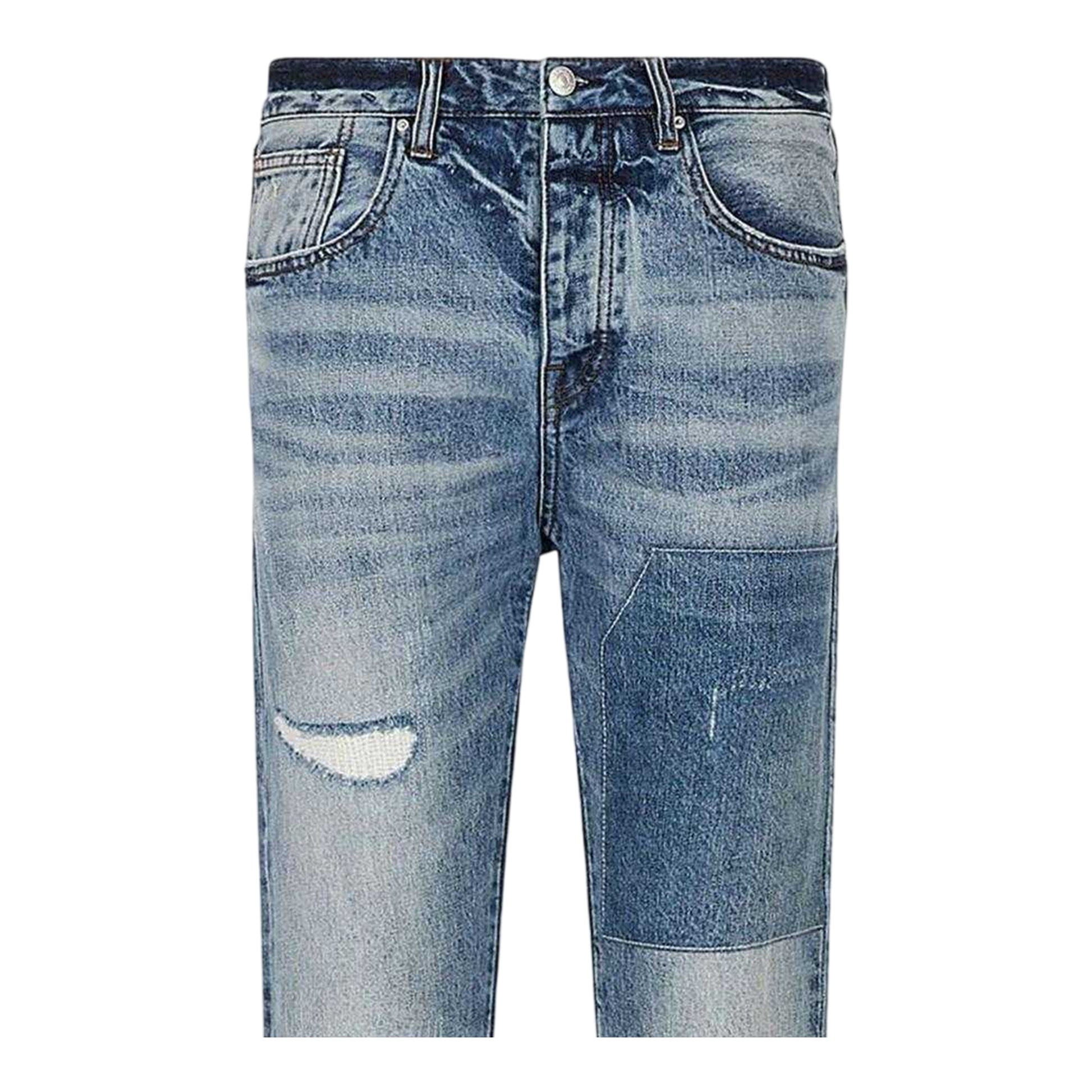 Indigo - Side - Armani Exchange Mens Distressed Tapered Jeans