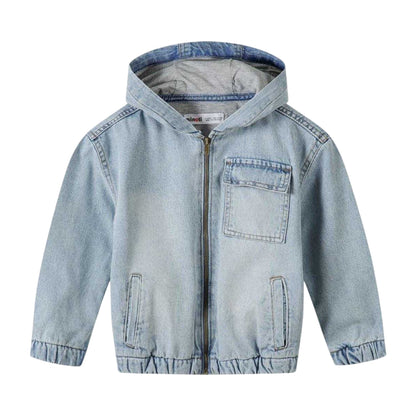 Light Blue-Denim Faded - Front - Minoti Boys Denim Jacket