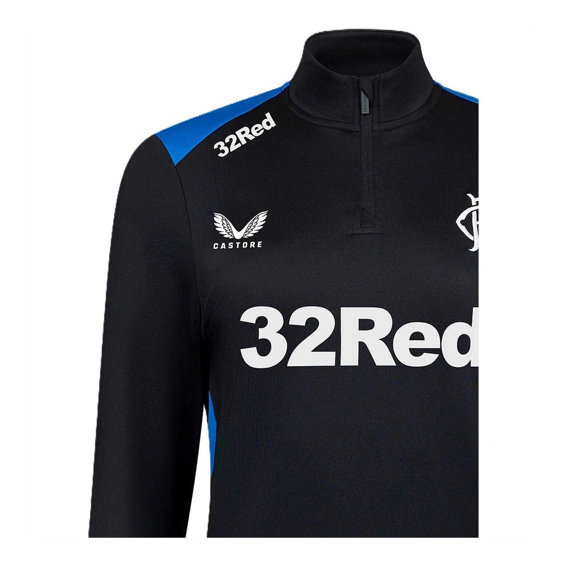Peacoat Navy - Side - Castore Womens-Ladies Rangers FC Quarter Zip Long-Sleeved Training Fleece Top
