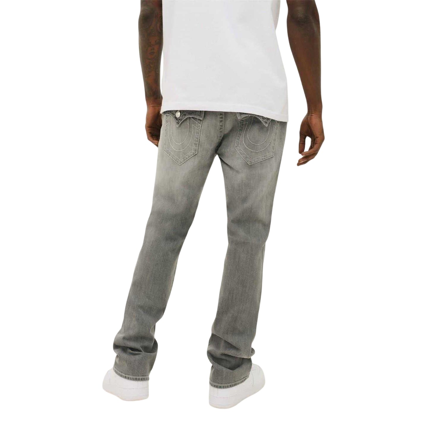 Chalk Grey - Back - True Religion Mens Denim Straight Jeans