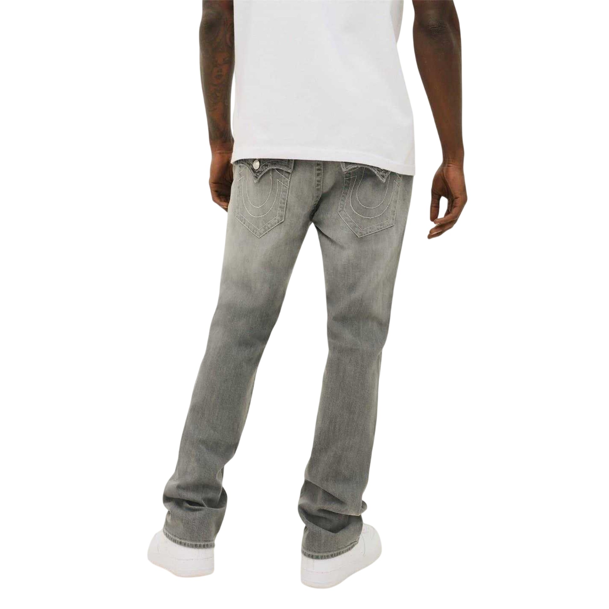 Chalk Grey - Back - True Religion Mens Denim Straight Jeans