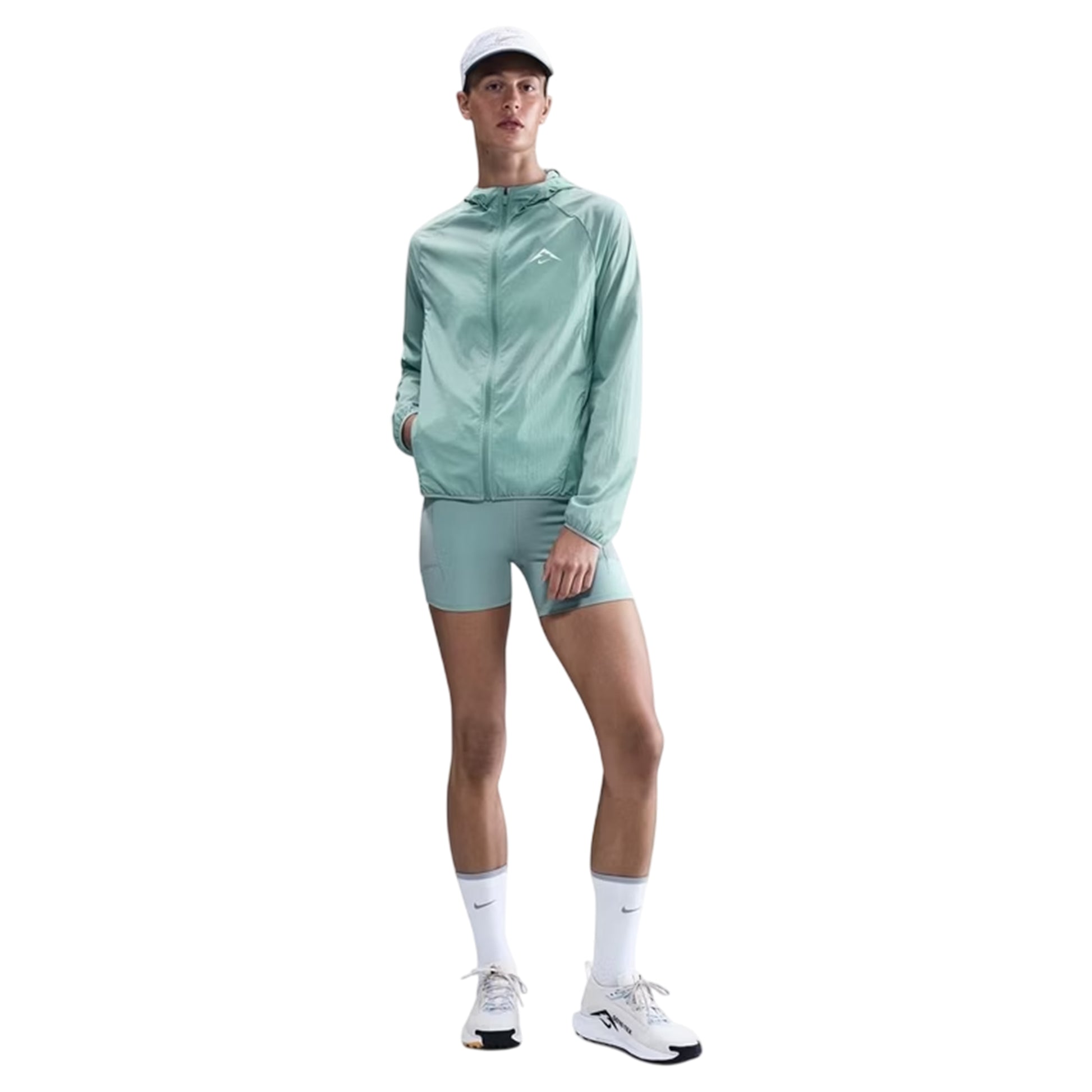 Green-White - Front - Nike Womens-Ladies Trail Windbreaker