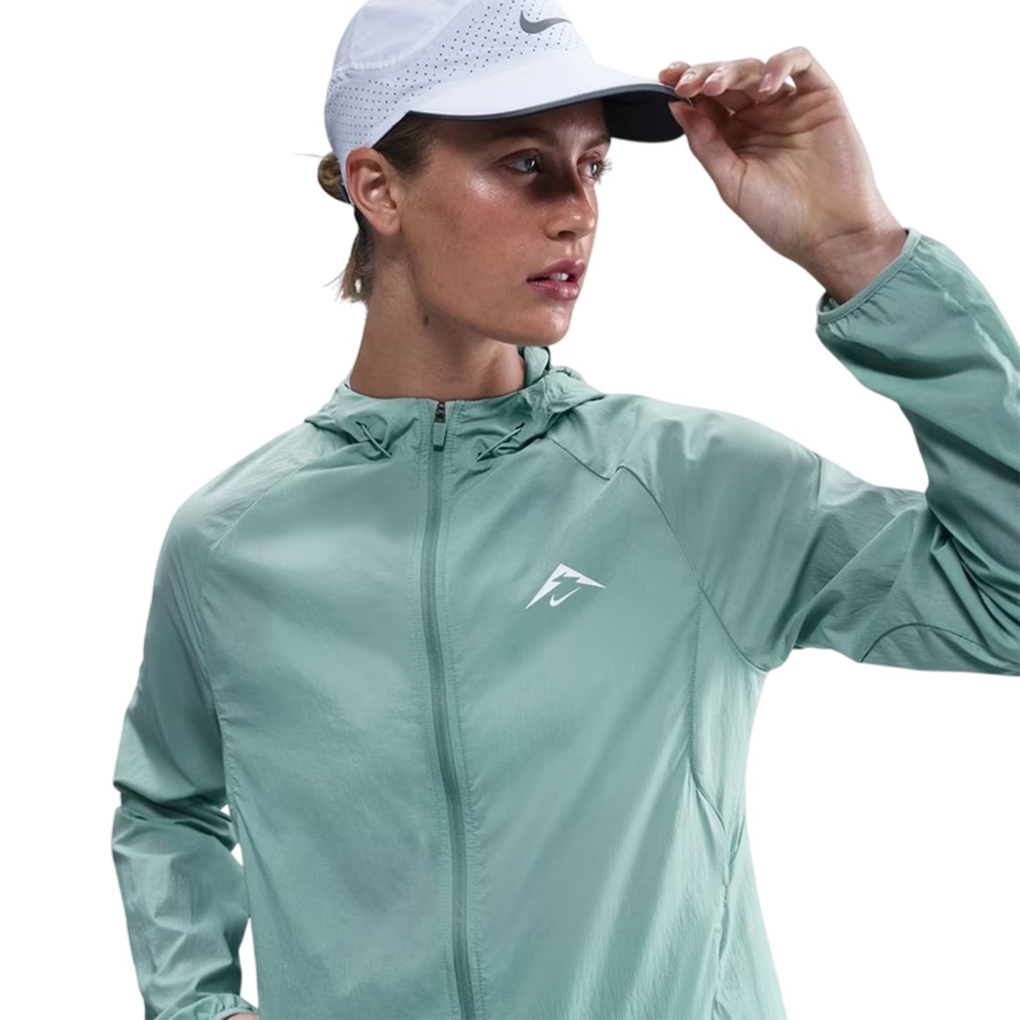 Green-White - Side - Nike Womens-Ladies Trail Windbreaker