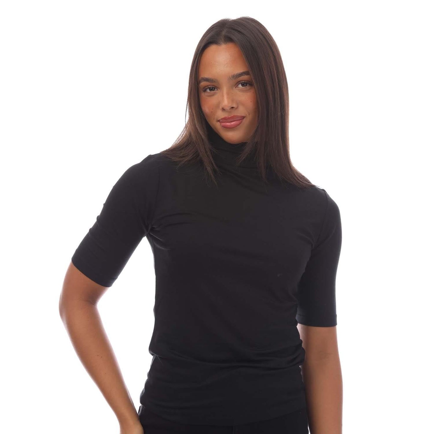 Black - Side - Boss Womens-Ladies Etikat Mock Neck T-Shirt