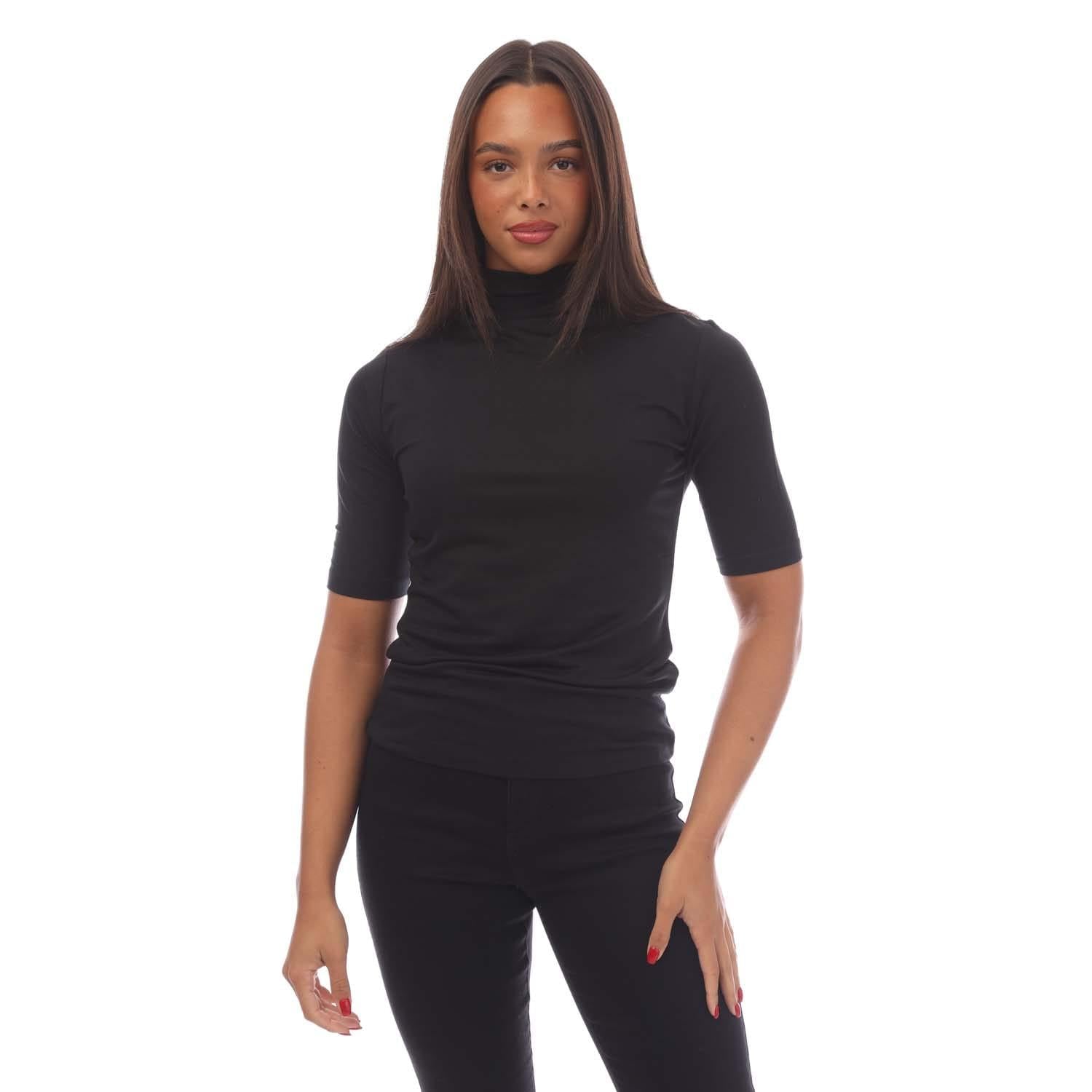 Black - Front - Boss Womens-Ladies Etikat Mock Neck T-Shirt