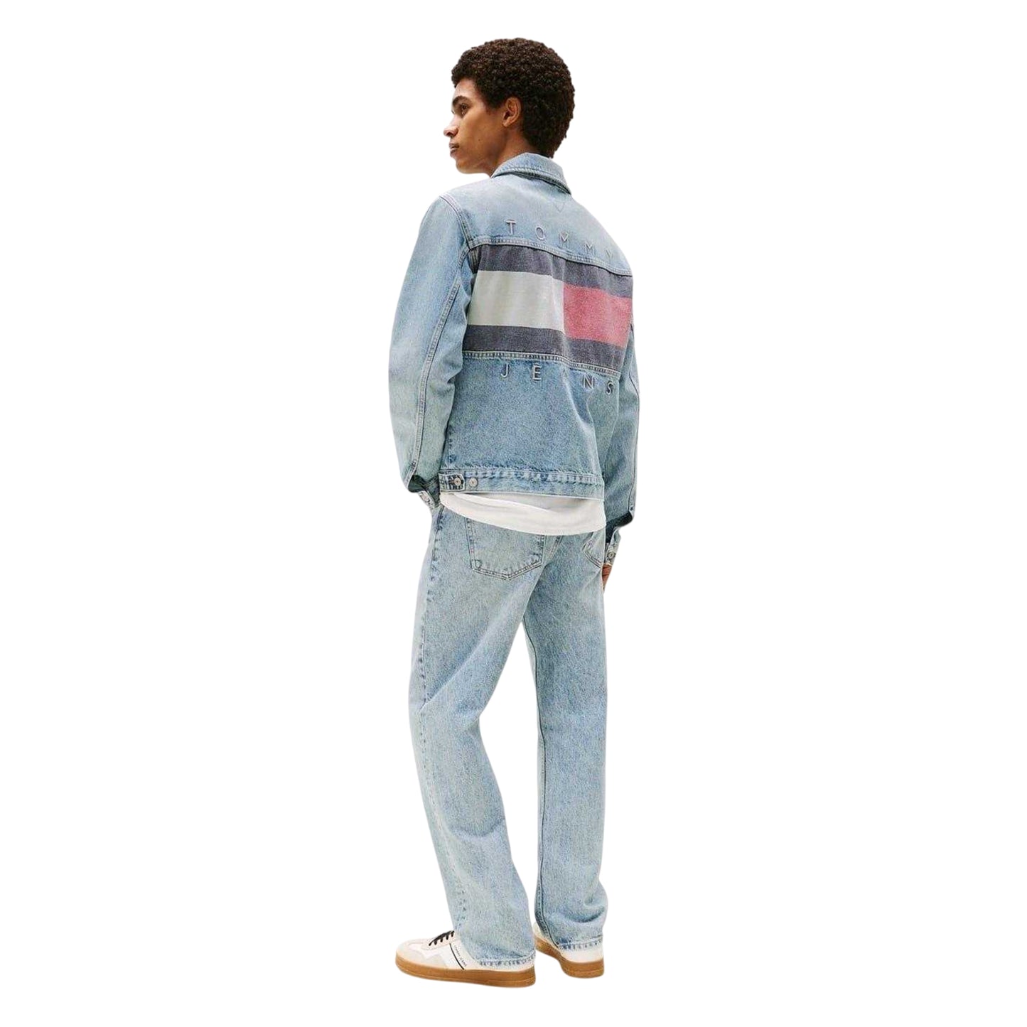 Blue - Back - Tommy Jeans Mens Flag Denim Jacket