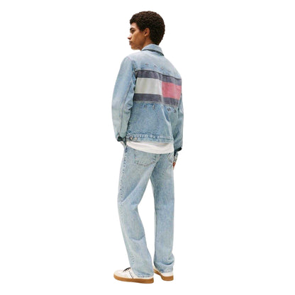 Blue - Back - Tommy Jeans Mens Flag Denim Jacket