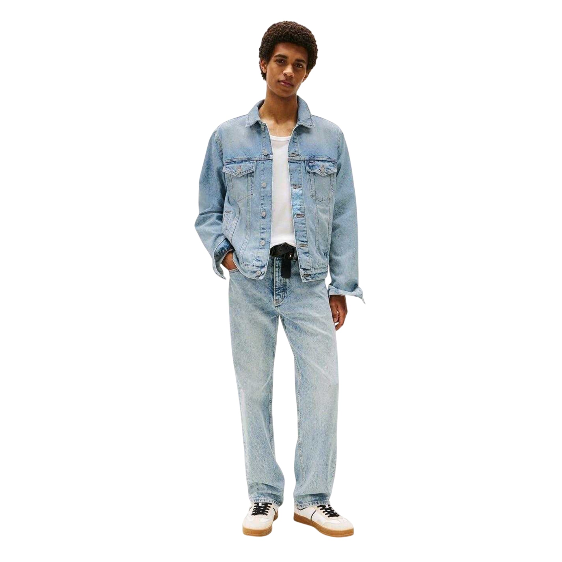 Blue - Side - Tommy Jeans Mens Flag Denim Jacket