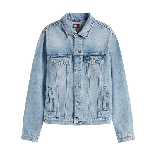 Blue - Front - Tommy Jeans Mens Flag Denim Jacket
