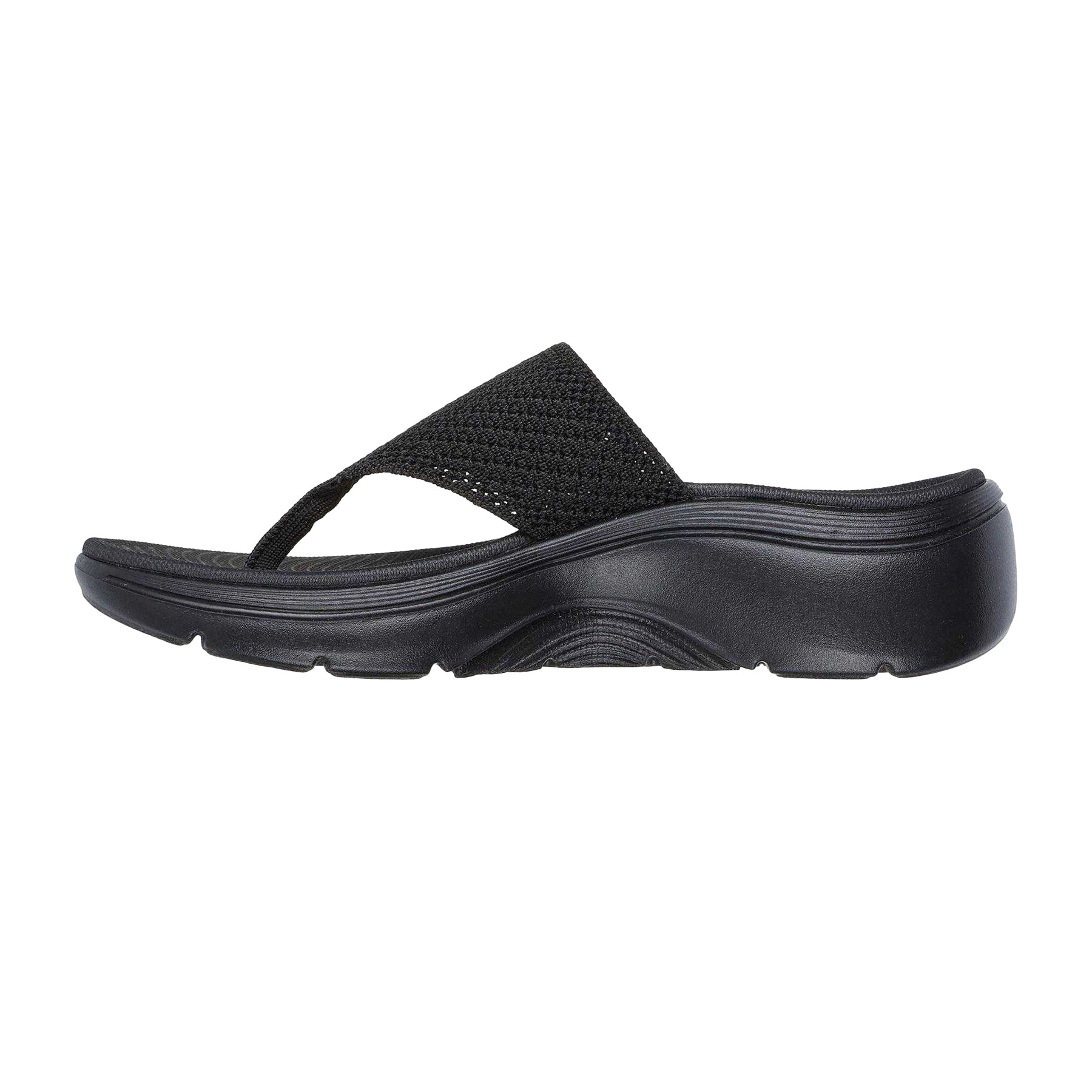 Black - Back - Skechers Womens-Ladies Go Walk Arch Fit 2.0 Knitted Flat Sandals