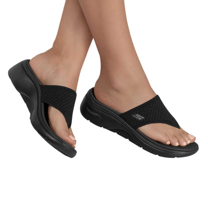 Black - Pack Shot - Skechers Womens-Ladies Go Walk Arch Fit 2.0 Knitted Flat Sandals