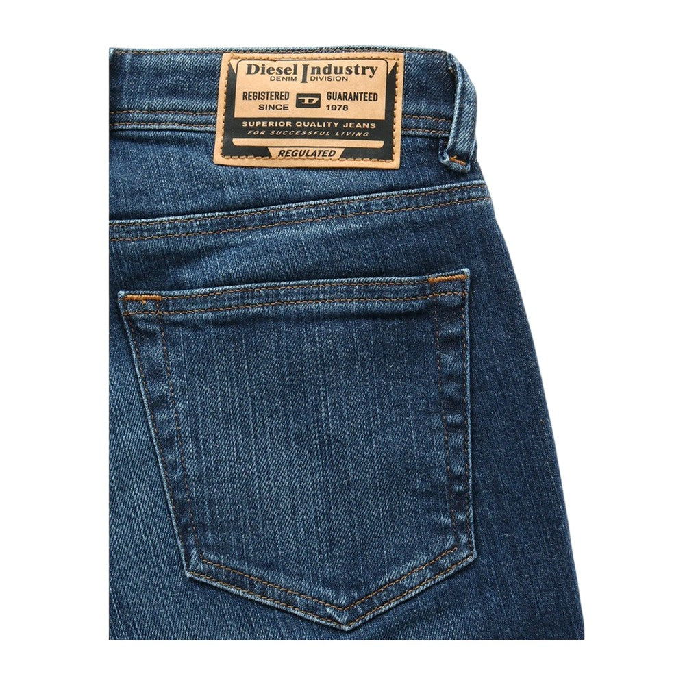 Blue Denim - Side - Diesel Childrens-Kids Cotton Blend 5 Pockets Straight Jeans