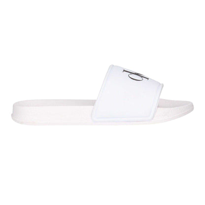 White - Front - Calvin Klein Childrens-Kids Leather Open Toe Flat Slides