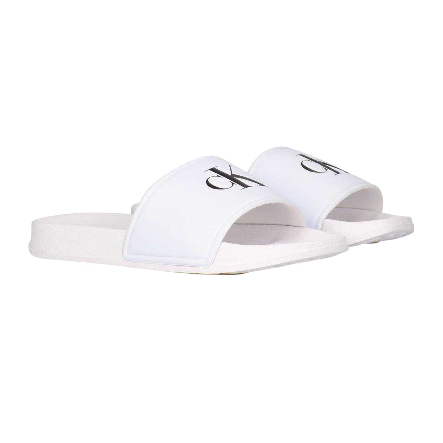 White - Back - Calvin Klein Childrens-Kids Leather Open Toe Flat Slides