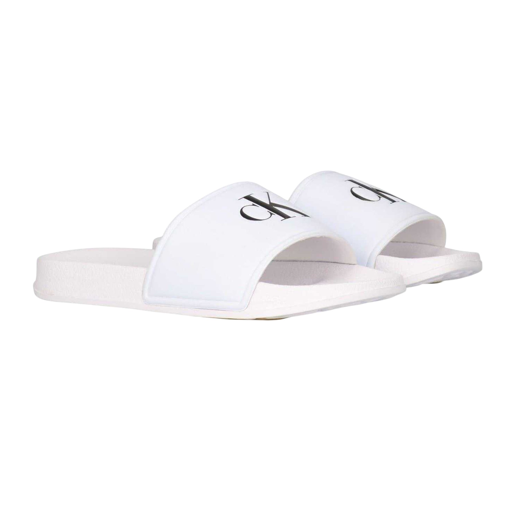 White - Back - Calvin Klein Childrens-Kids Leather Open Toe Flat Slides