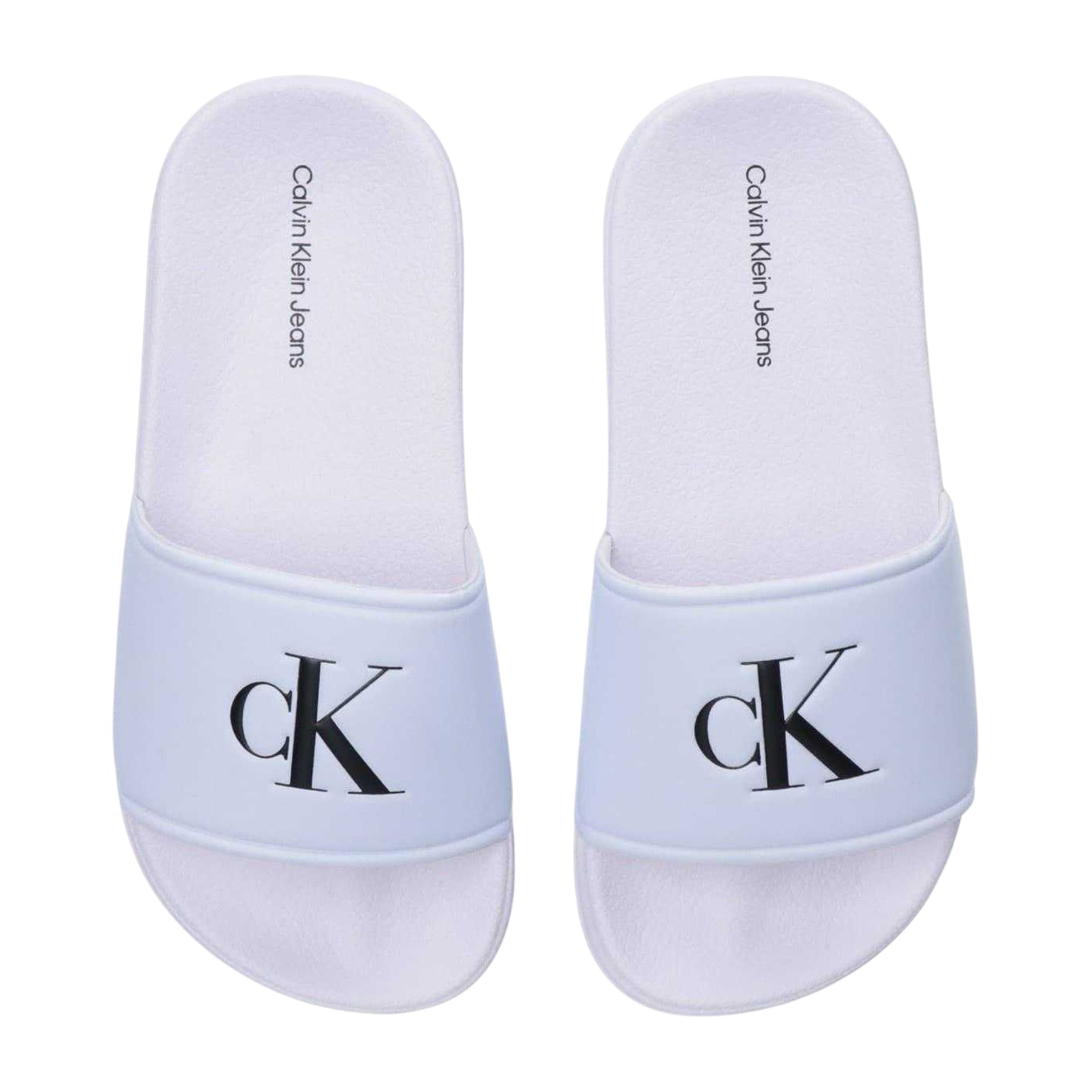 White - Lifestyle - Calvin Klein Childrens-Kids Leather Open Toe Flat Slides