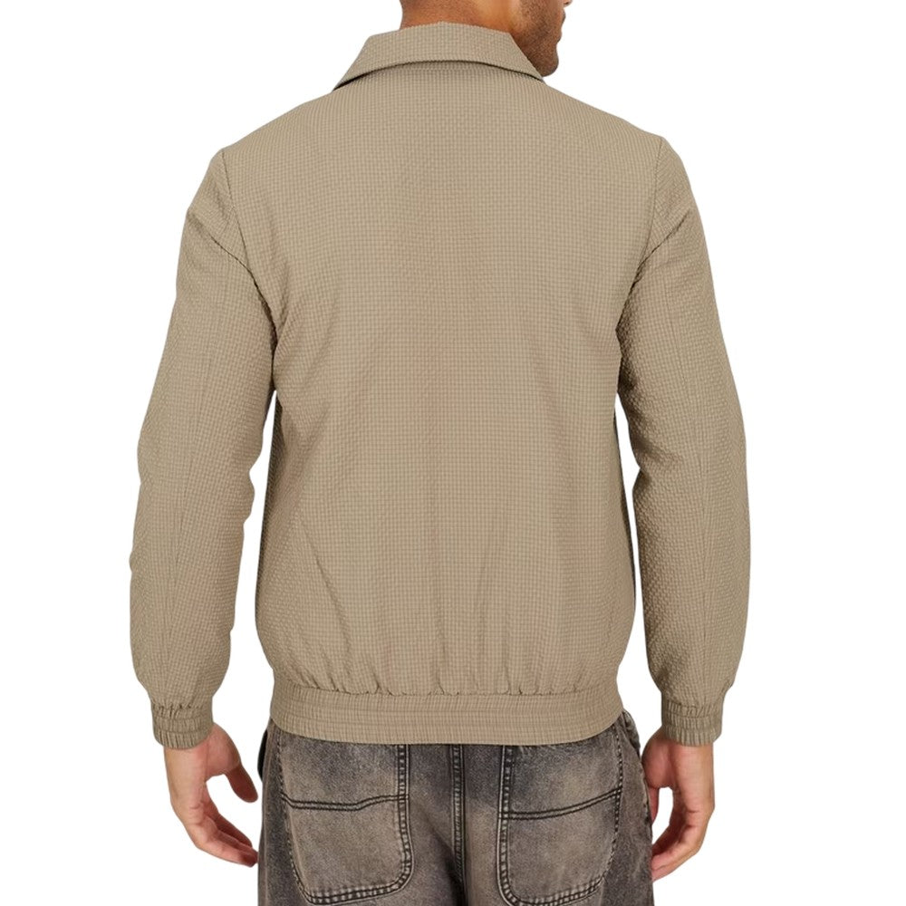 Taupe - Back - Brave Soul Mens Seersucker Harrington Jacket