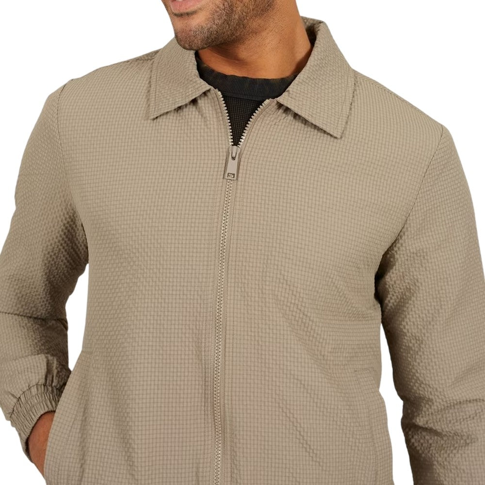 Taupe - Side - Brave Soul Mens Seersucker Harrington Jacket