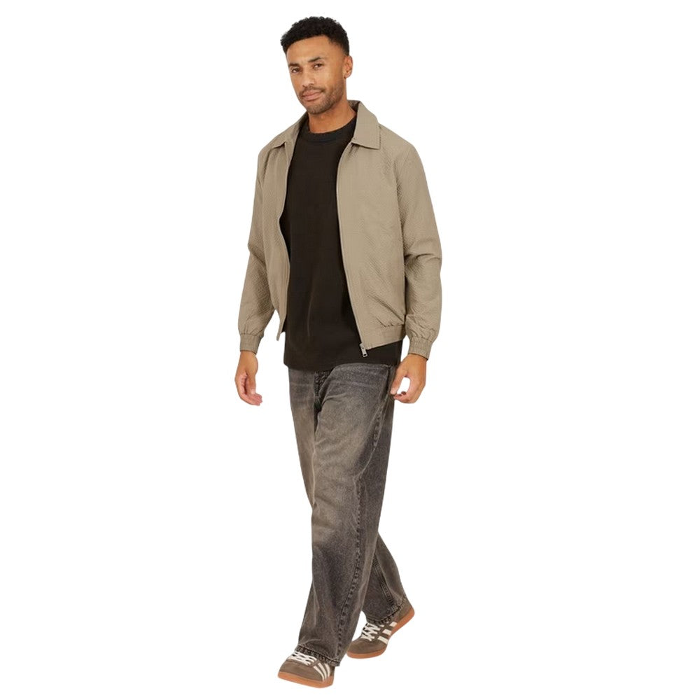Taupe - Lifestyle - Brave Soul Mens Seersucker Harrington Jacket