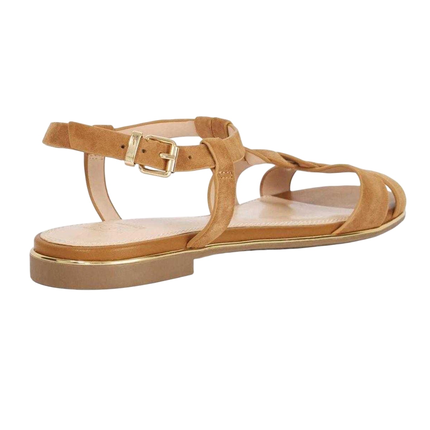 Tan - Back - Dune London Womens-Ladies Lylar Minimalist Suede Flat Sandals