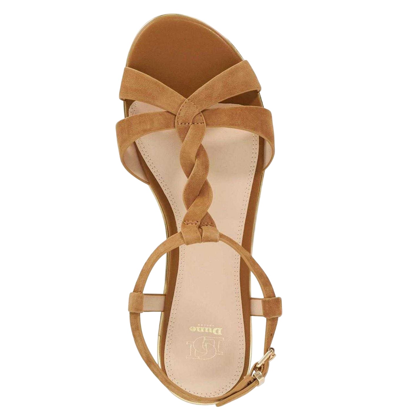 Tan - Side - Dune London Womens-Ladies Lylar Minimalist Suede Flat Sandals