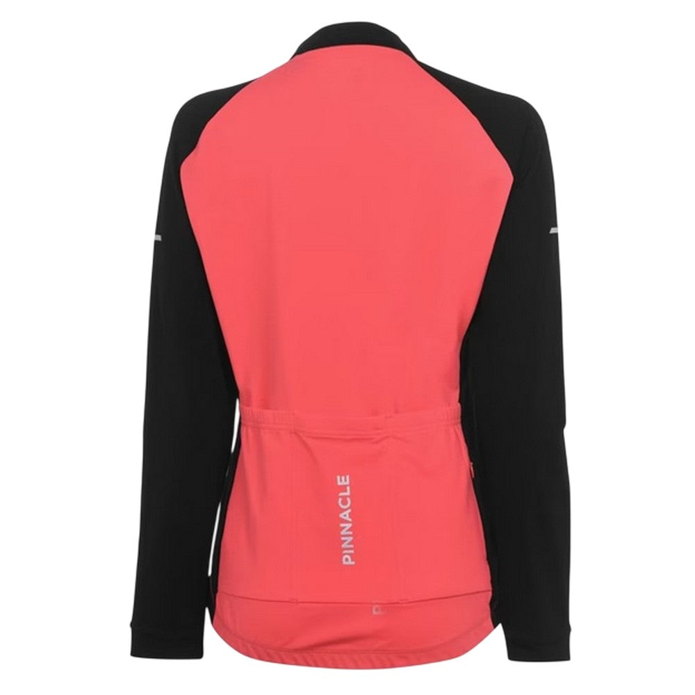 Coral - Back - Pinnacle Womens-Ladies Thermal Long-Sleeved Cycling Jersey